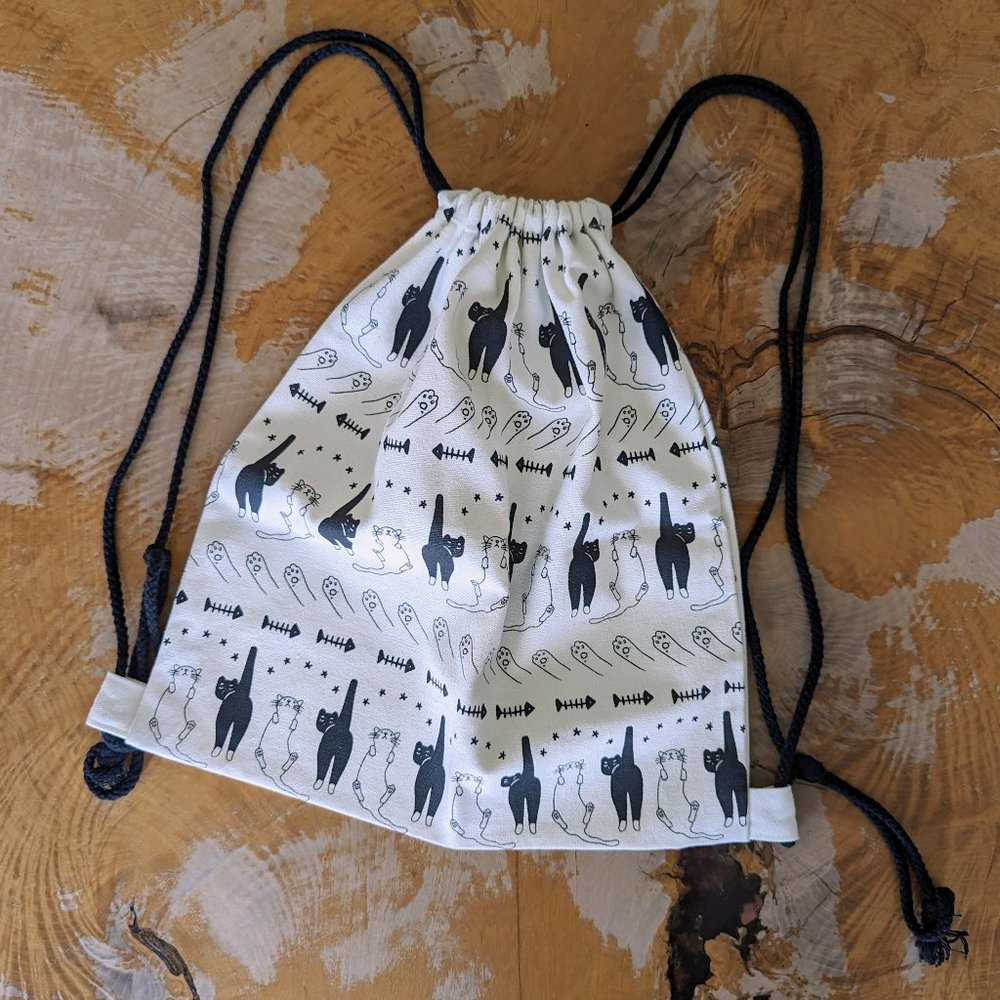 NEW Black & White Cat Canvas Drawstring Bag